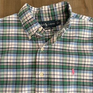 Ralph Lauren Custom Fit Button Down Men‎ Large Check Plaid White Green Pink Blue